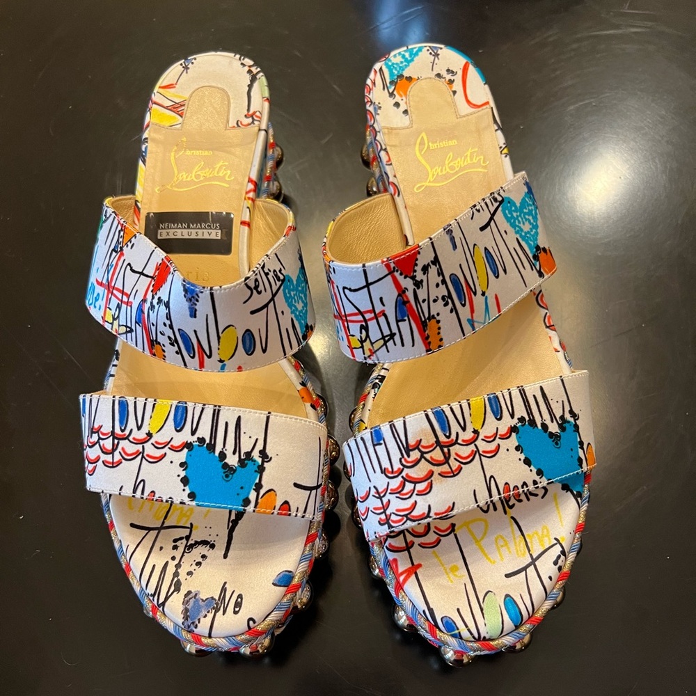 Christian Louboutin graffiti platform slides